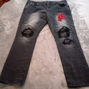 Rue 21 Supreme‎ Flex Skinny Jeans Mens Size 40 x 30 Black Patch Distressed